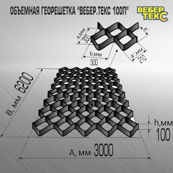 Объемная георешетка Вебер.Текс (сторона ячейки 210х210 мм, высота ребра 50 мм, площадь модуля 18,6 м2), ПЕРФОРИРОВАННАЯ.